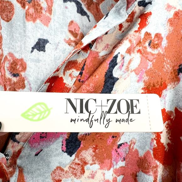NIC+ZOE Womens Pressed Petals Top 3X Light Blue Orange Long Sleeve NWT - Picture 10 of 12